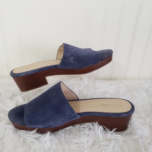 Cole Haan Women's Mules Sz 9B Block Heel Blue Suede Slip On Style - Picture 3 of 9